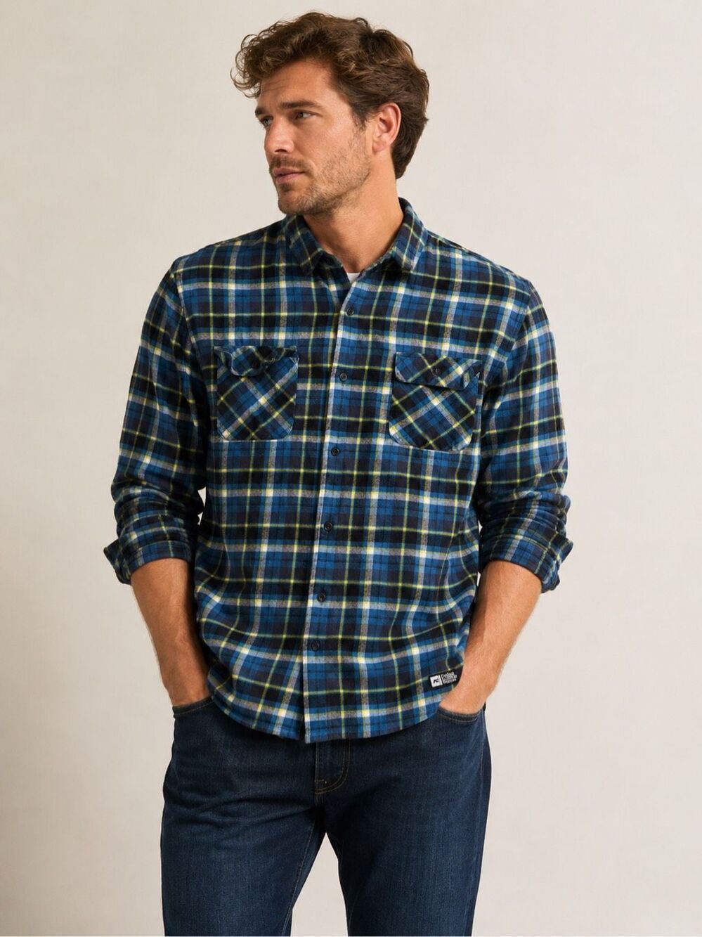 Analog Blue Plaid Flannel Long Sleeve Button Up Shirt Cotton Mens Size XL